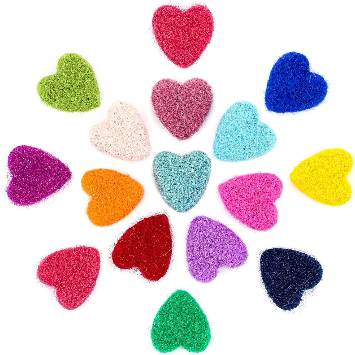 Fanfanwin 15 Pcs Felt Hearts for Crafts 1.6 Inch Rainbow Hearts Wool Ornaments for Garland Wreath Nursery Decor Felt Balls for Crafts Birthday Baby Shower Photo Bunting Home Party Decor DIY