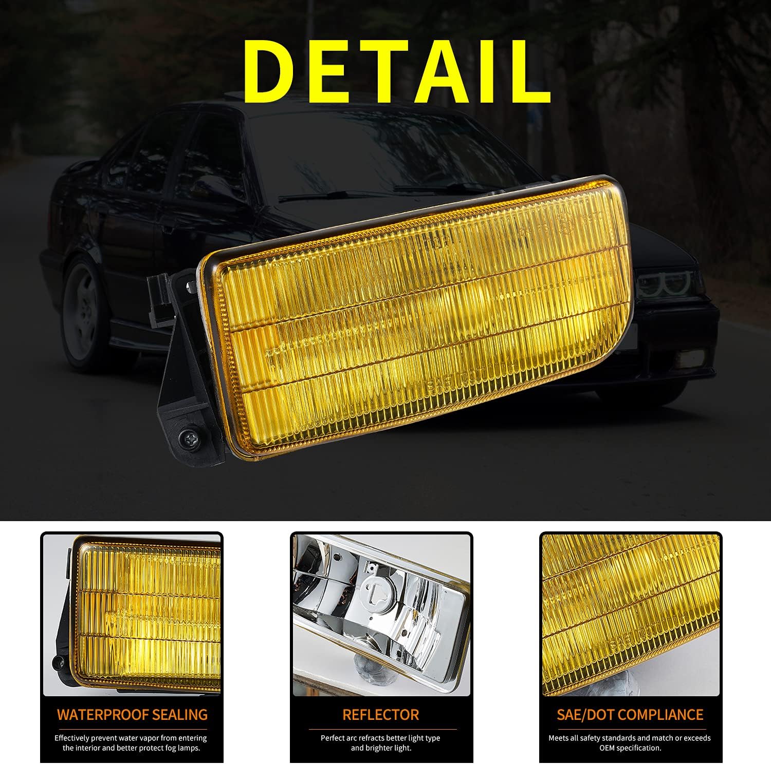 Fog Lights for BMW M3/E36 3 Series 318i 318is 318ti 320i 323i 323is 325i 325is 328i 328is 1992-1999 1 Pair Fog lamps Accessories Yellow Lens, w/H1 Bulbs