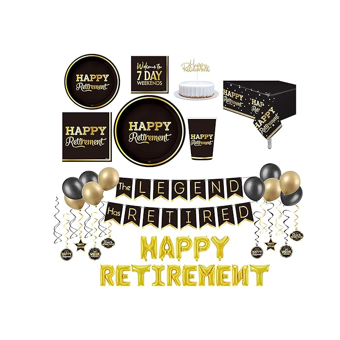Buy Serves 30 Happy Retirement Ultimate Party Pack 9" Dinner Paper Plates 7" Dessert Paper