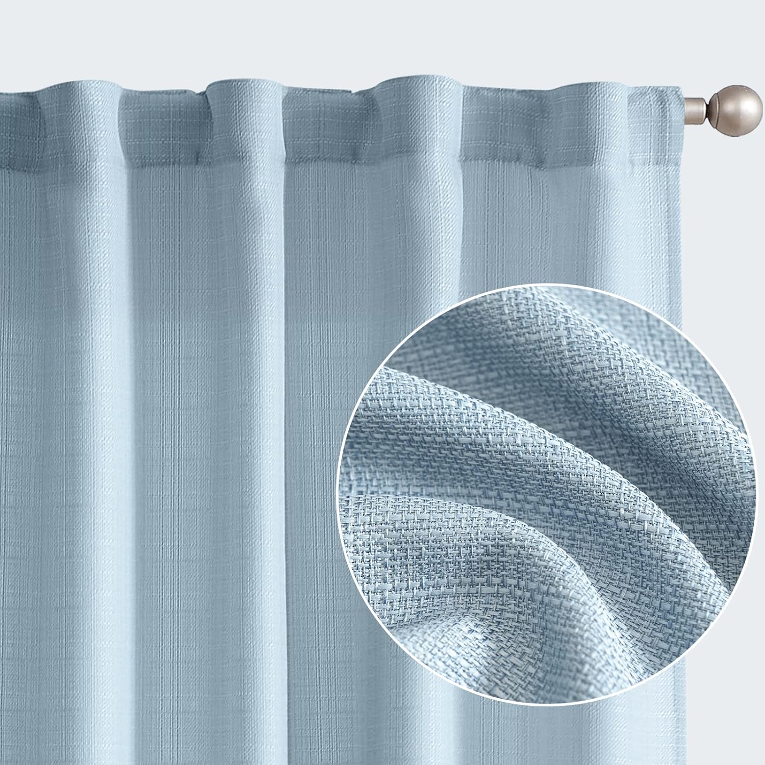 jinchan Blue Curtains for Living Room Bedroom Linen Textured Curtains 84 Inches Long Farmhouse Casual Weave Back Tab Drapes Light Filtering Window Draps 2 Panels Heathered Blue