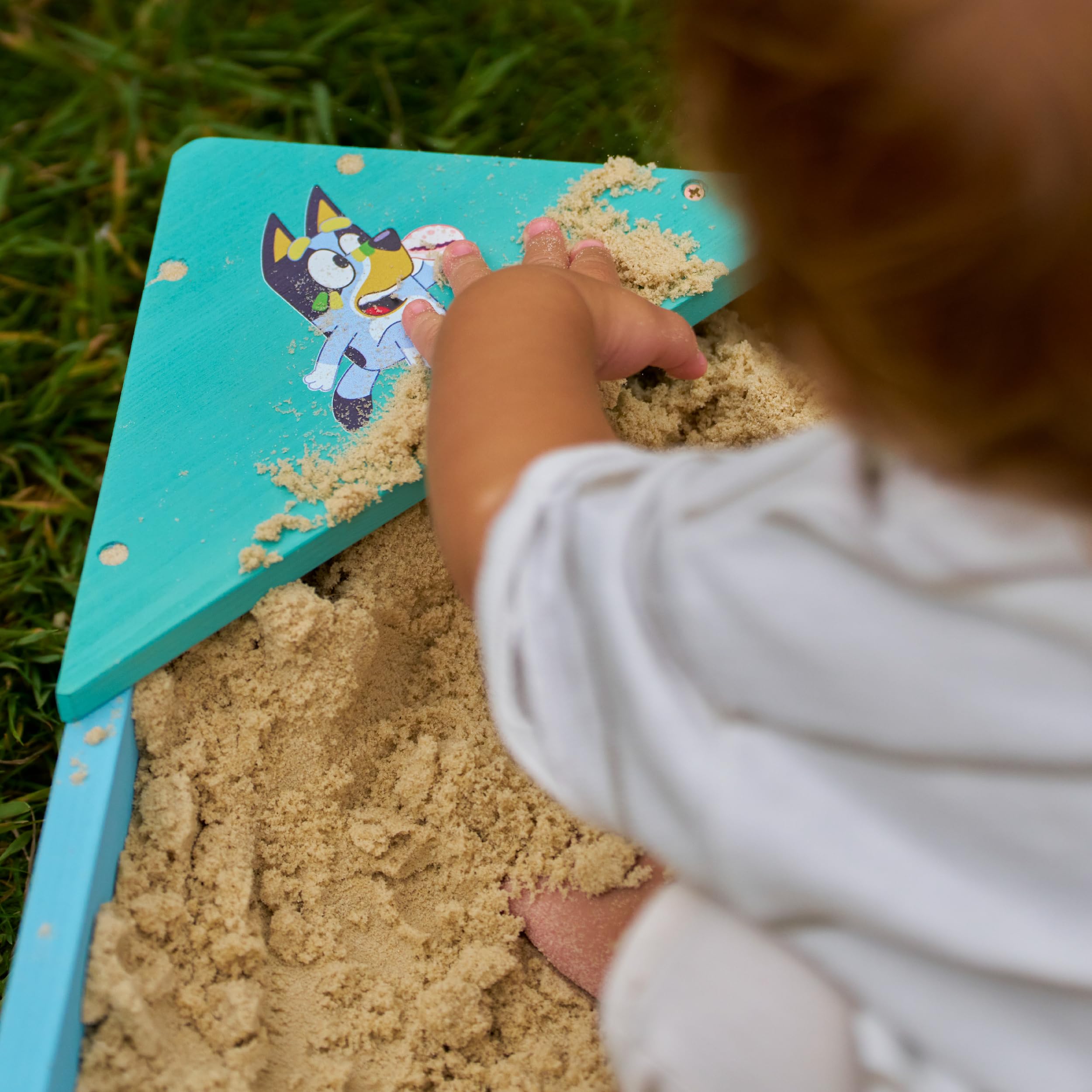 Bluey Drewniana piaskownica z pokrywą z certyfikatem FSC drewniana piaskownica ogrodowa dla dzieci z narożnymi siedzeniami porowata wkładka pokrowiec ochronny do zabawy na świeżym powietrzu od 2 lat