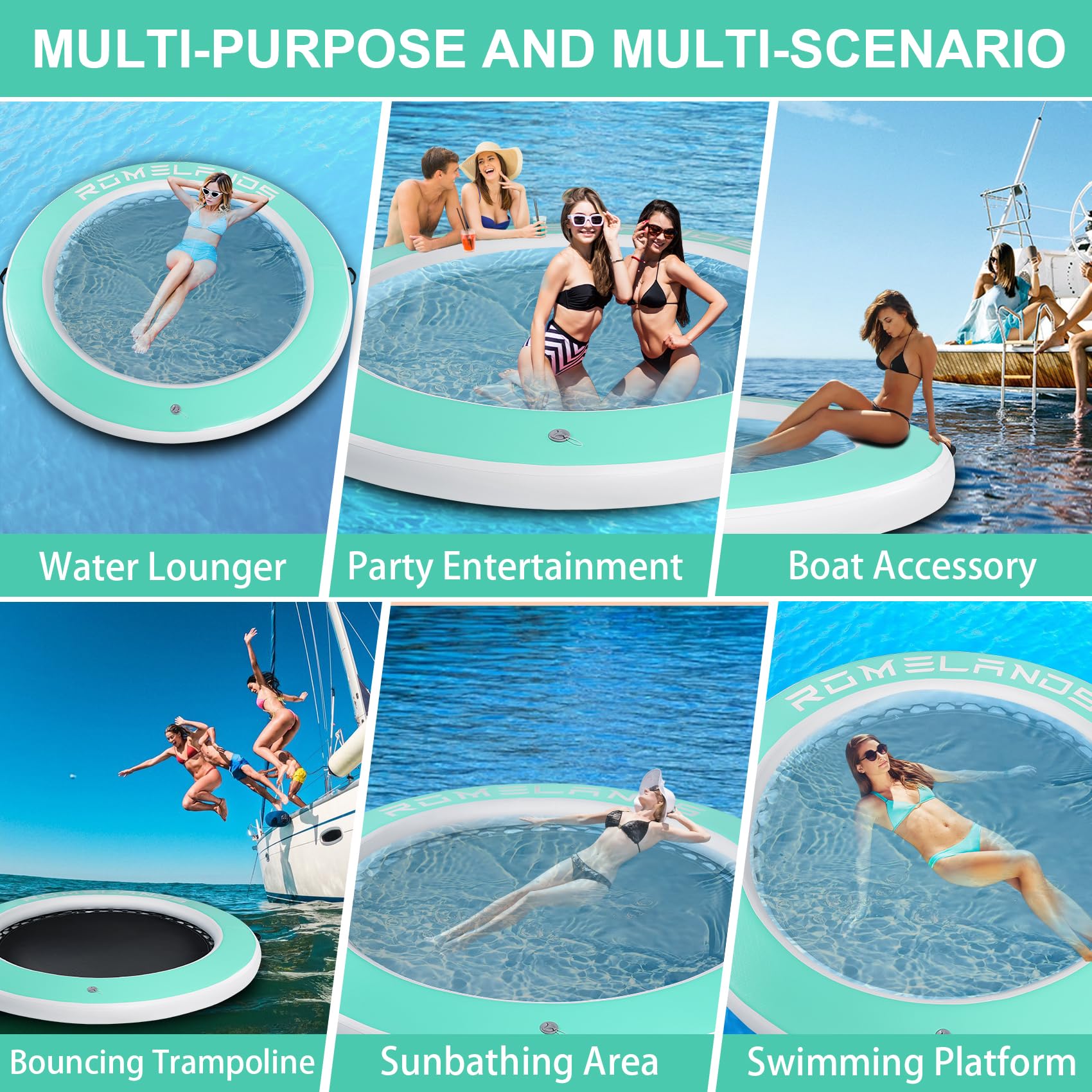 Amaca gonfiabile ad acqua, 245 cm, anello da nuoto rotondo come piattaforma galleggiante per feste estive, piattaforma di nuoto per laghi, piscine e mare
