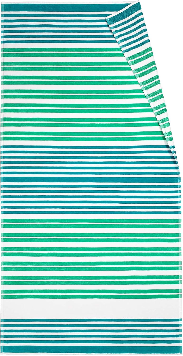 Kaufman - Soft Towels, Plush,100% Combed Ring Spun Cotton Velour 30”x60” Highly Absorbent, Quick Dry, Lightweight, Colorful Horizontal Cabana Striped Beach, Pool Bath Towel (Mint Turquoise, 2)