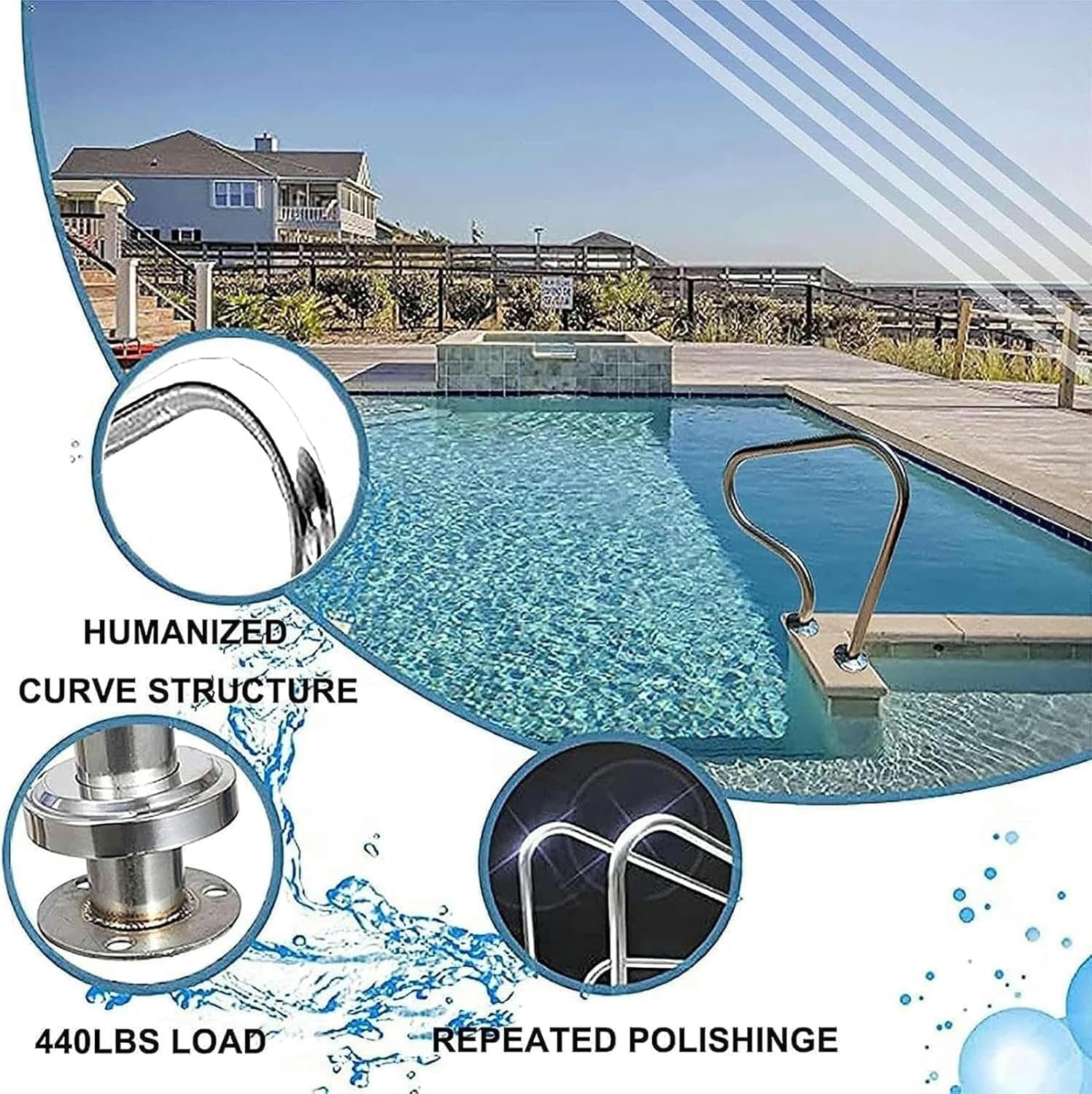 Swimming Pool Safety Hand Rail, Stainless Steel Swimming Pool Stair Rail, Swimming Pool Handrails for Indoor and Outdoor, Swimming Pool Handrail Stair Railing