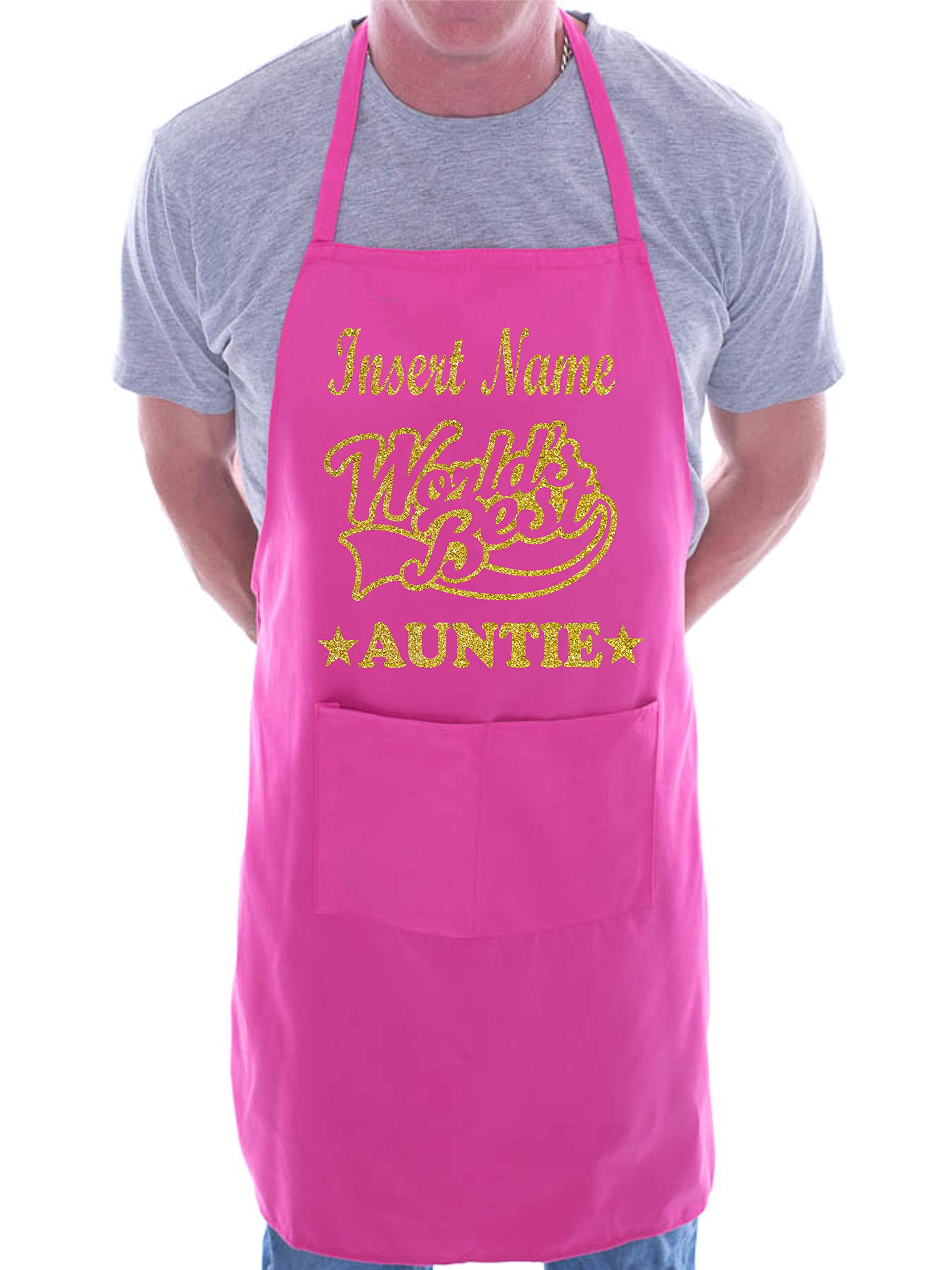 Print4U World's Best Auntie Personalised Apron Insert Name Pink