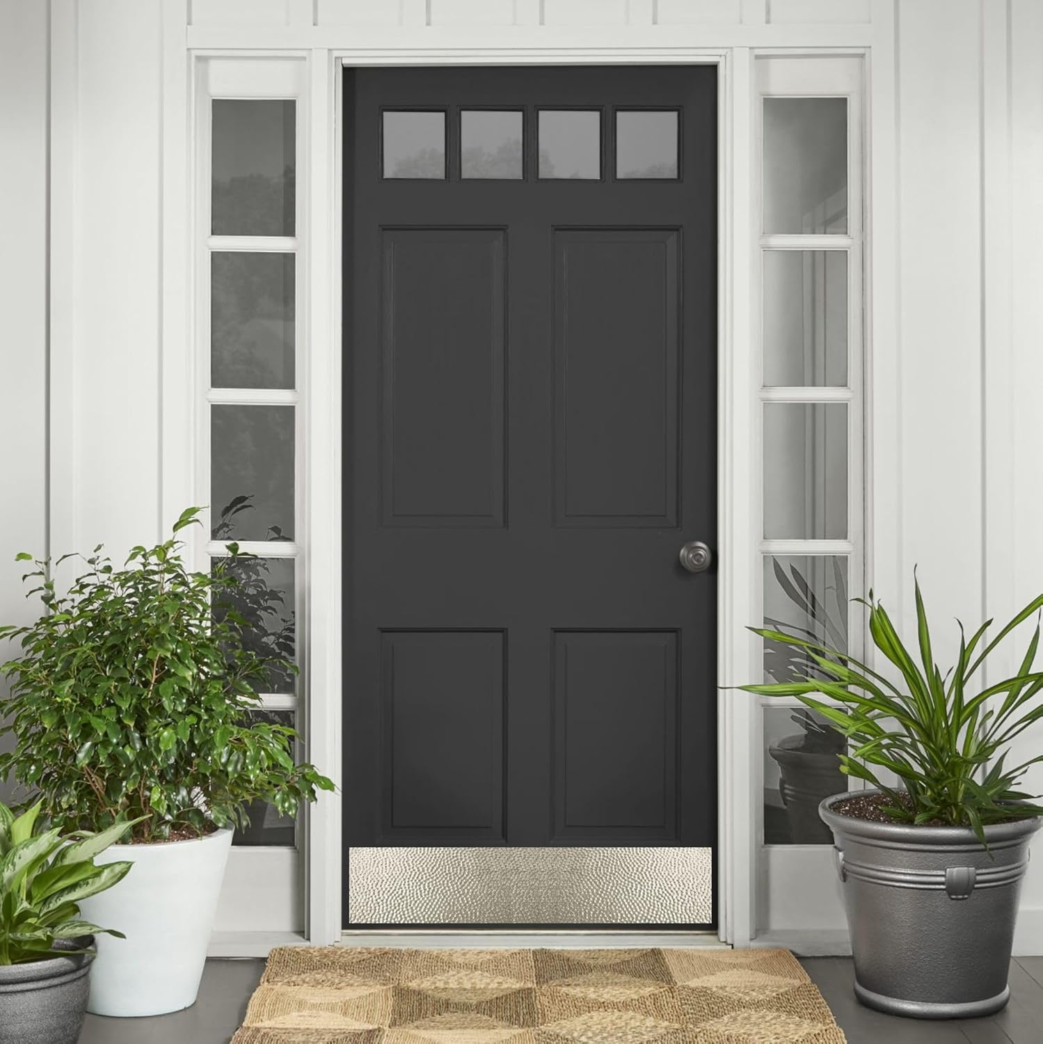 Deck The Door Decor | Door Kick Plate - Stainless Steel - Artisan Embossed Hammered Pattern - Screw Mount - 6”x30”