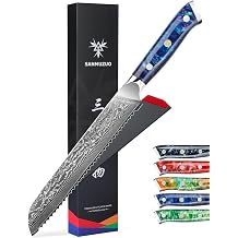 8 Bread Knife Serrated Kitchen Chef Knife- Damascus Steel & Resin Handle - Xuan Series Sapphire Blue