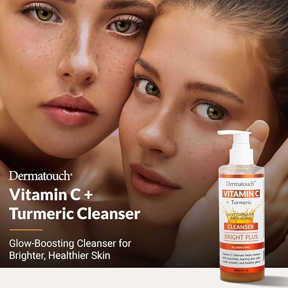 DERMATOUCH Vitamin C Cleanser Water with Turmeric, Gentle Foaming Facial Cleanser for Daily Use, Helps Remove Impurities, All Skin Types, Made in USA, 8 Fl Oz