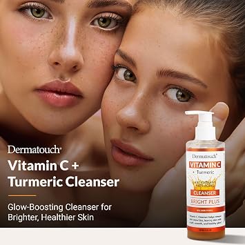 DERMATOUCH Vitamin C Cleanser Water with Turmeric, Gentle Foaming Facial Cleanser for Daily Use, Helps Remove Impurities, All Skin Types, Made in USA, 8 Fl Oz