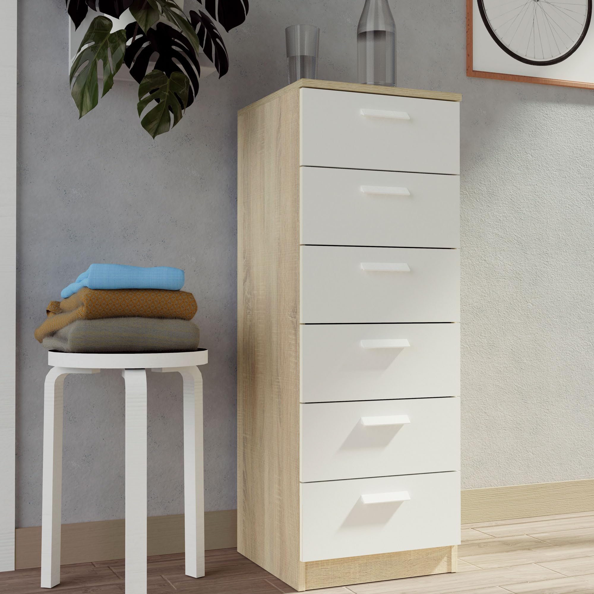 briebe Sinfonier Dormitorio Alto, Cómoda, Cajonera 6 Cajones, 110x40x40 cm (Alto x Ancho x Profundo), Habitación Matrimonio, Juvenil, Infantil, Nova, Roble Cambrian/Blanco