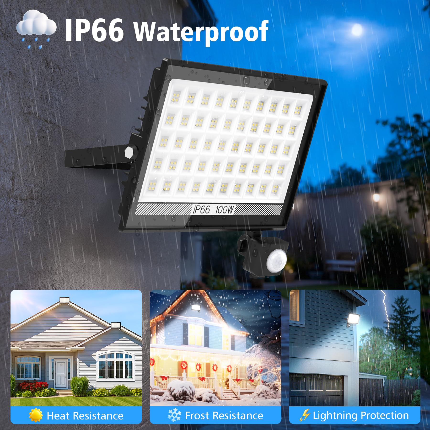 NATPOW 100W Led Strahler mit Bewegungsmelder Aussen, 11000LM 6000K Aussenstrahler Fluter mit IP66 Wasserdicht Superhell Scheinwerfer Außenstrahler für Garten Garage Sportplatz Hinterhof