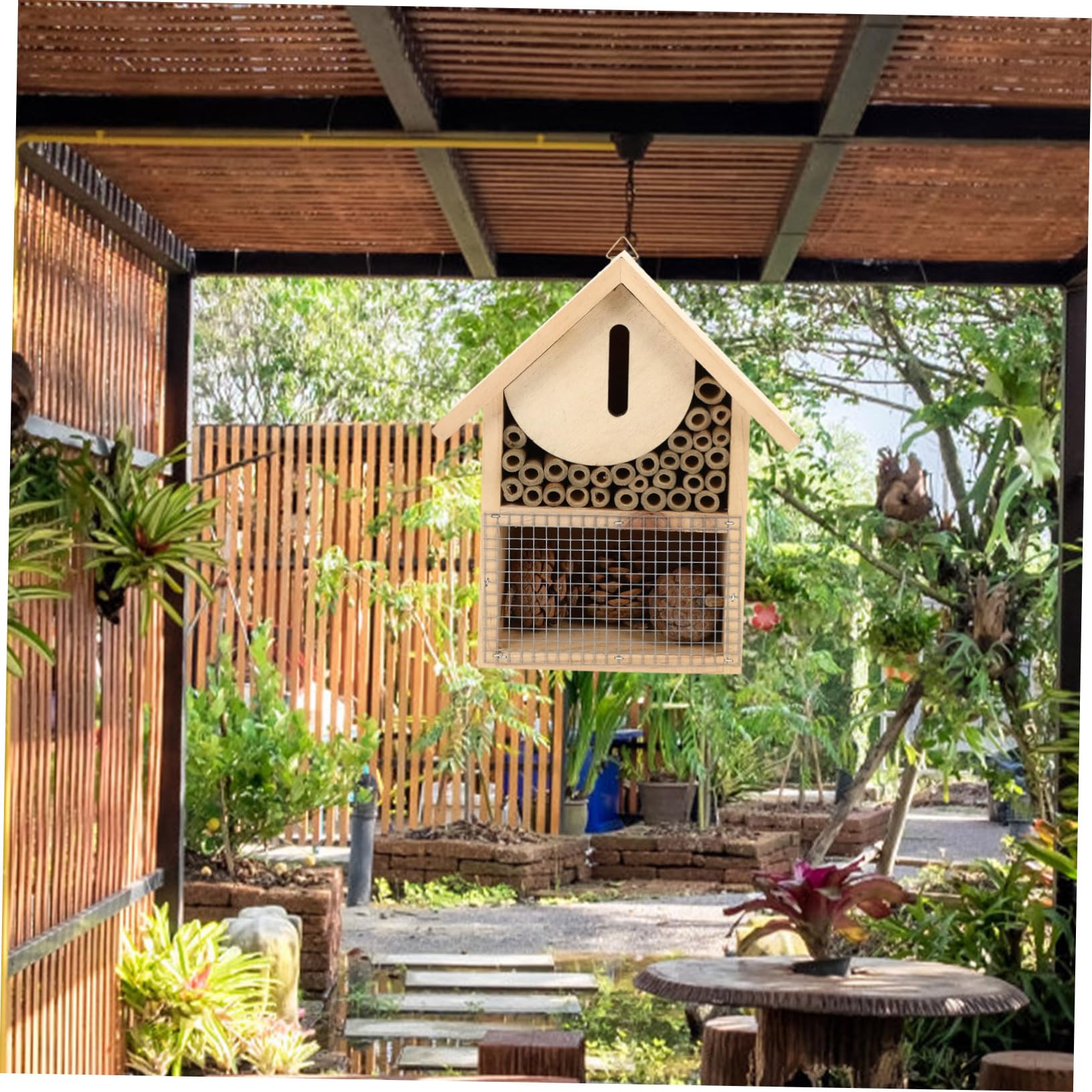 BESPORTBLE Casa Api Sospesa in Legno per Giardino Casetta Insetti Ecologica per Bachi, Farfalle e Gancio