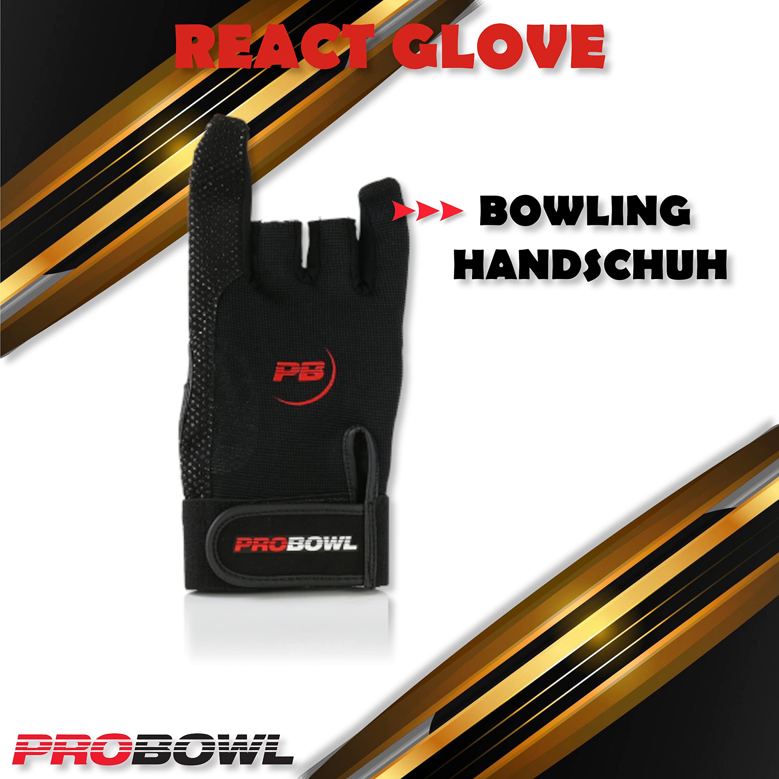 Pro Bowl React Glove – Guante de bolos – Protege los dedos de las manos – Mujeres y niños adultos – Proporciona mayor fuerza de agarre en el bolo – Mano derecha / izquierda – Varios tamaños