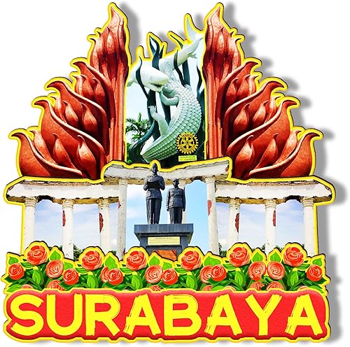 Surabaya Indonesia - Imán de madera 3D para nevera, recuerdos coleccionables, decoración hecha a mano para manualidades