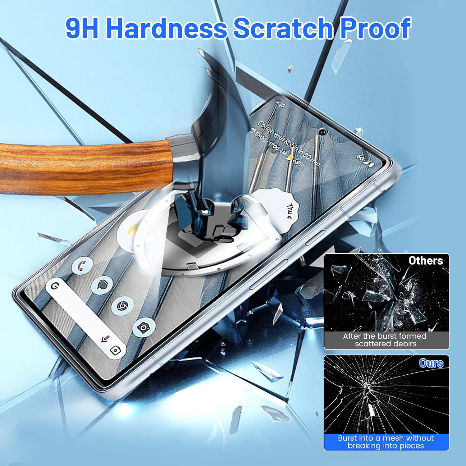 TQLGY 3 Pack Screen Protector for Google Pixel 7a with 3 Pack Tempered Glass Camera Lens Protector, Fingerprint Unlock Compatible, Ultra HD, 9H Hardness, Anti Scratch, Bubble Free