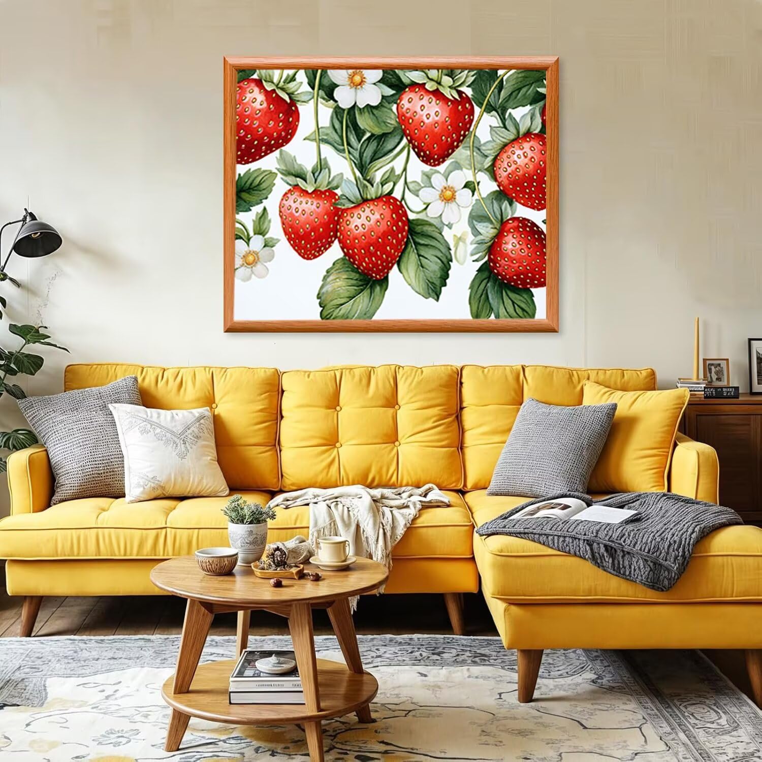 Pintar por Numeros Adultos fresa flor, DIY Painting by Numbers Kits, Pintura por Números Cuadros DIY, con Pinceles, Pinturas Acrílicas, Kit Completo para Painting, Decoración 60 x 80 cm 0F-49