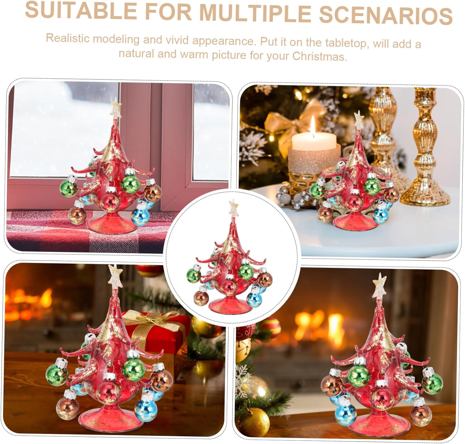 Veemoon Creative Glass Christmas Tree Figurine Miniature Decorative Ornament for Tabletop for Holiday Home Decor Adds Cheerful Atmosphere to Christmas Celebrations