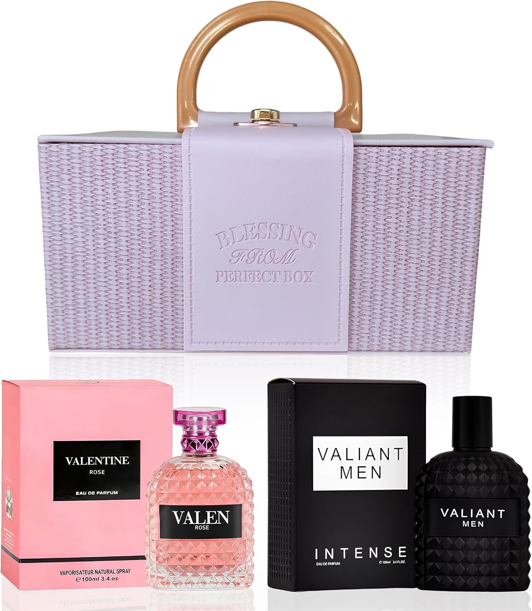 Valiant men&Valentine Rose Couple Set de colonia 100 ml x 2 Eau de Parfum de larga duración con aroma a jazmín y ámbar para mujeres y hombres Perfume con caja de regalo de primera calidad