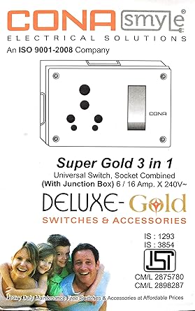 CONA Polycarbonate Deluxe Universal Switch Socket Combined with Junction Box 6A/16A X 240V~ (White)