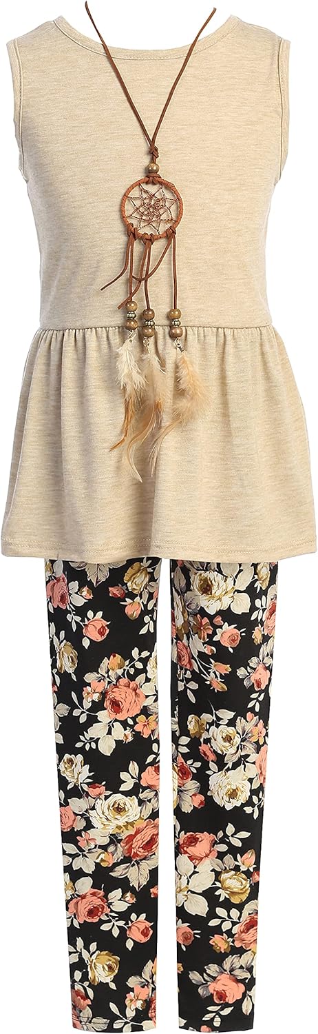 BNY Corner 4 Pieces Jacket Tank Top Legging Necklace Winter Girls Pant Set 4-14: Clothing, Shoes & Jewelry