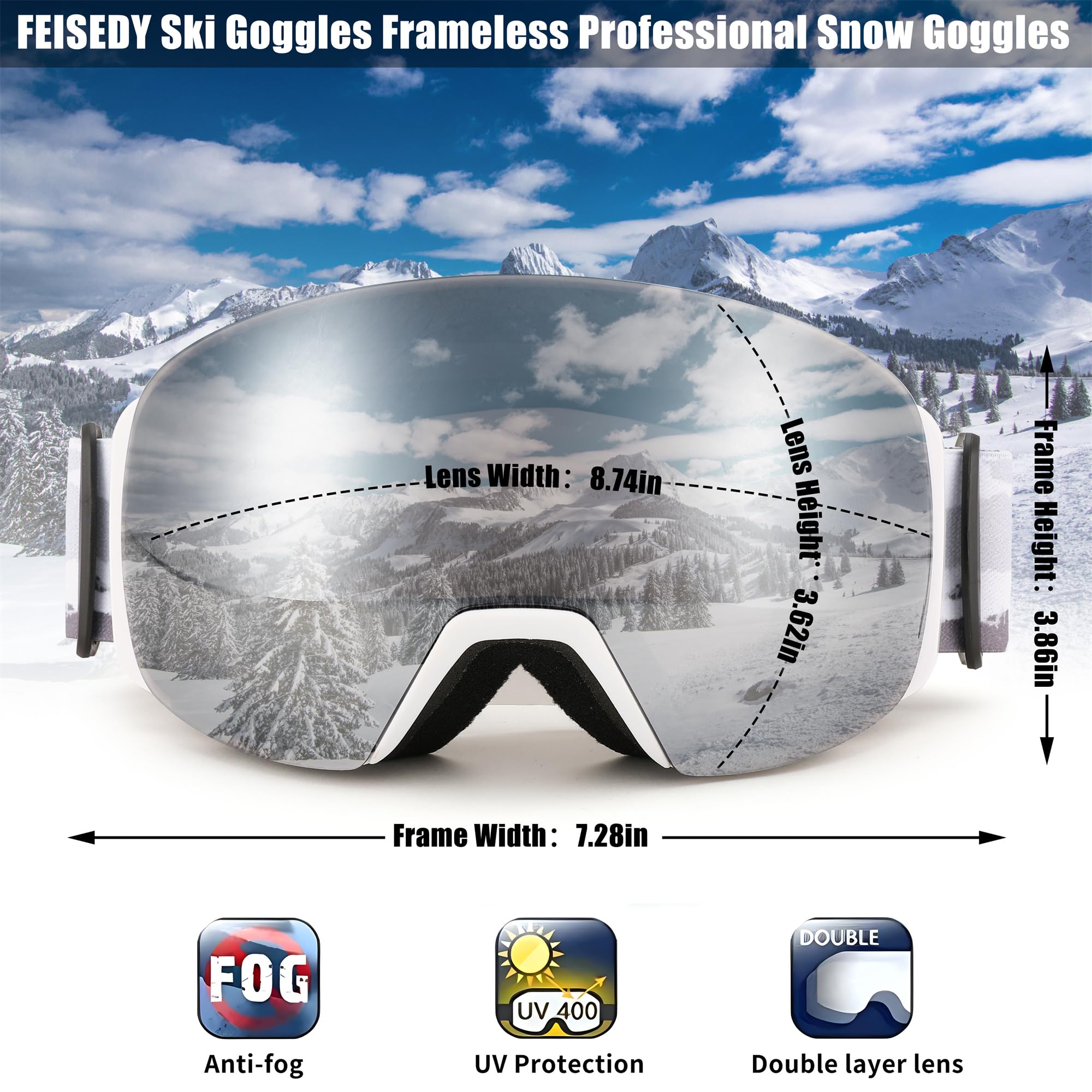 FEISEDY Maschere da Sci OTG Uomo Donna con Lente Magnetica B0020 | Intercambiabile Protezione 100% UV, Antiappannamento Occhiali Snowboard per Sport Invernali All'Aperto