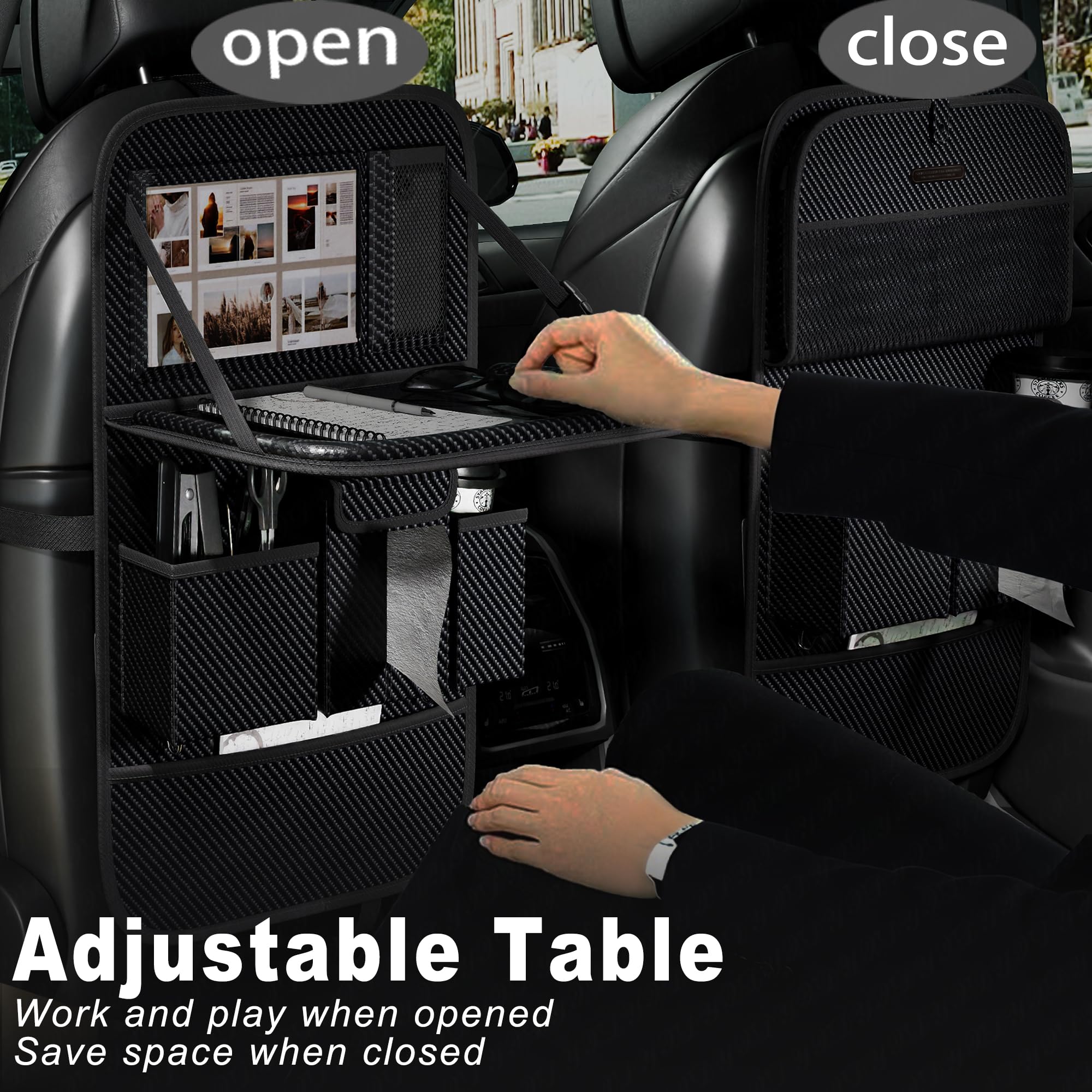 Car Seat Organizers Multi-functional Back Seat Protectors Storage Pouches and Tray Holders for Cars Kids Seat Back and — view 4