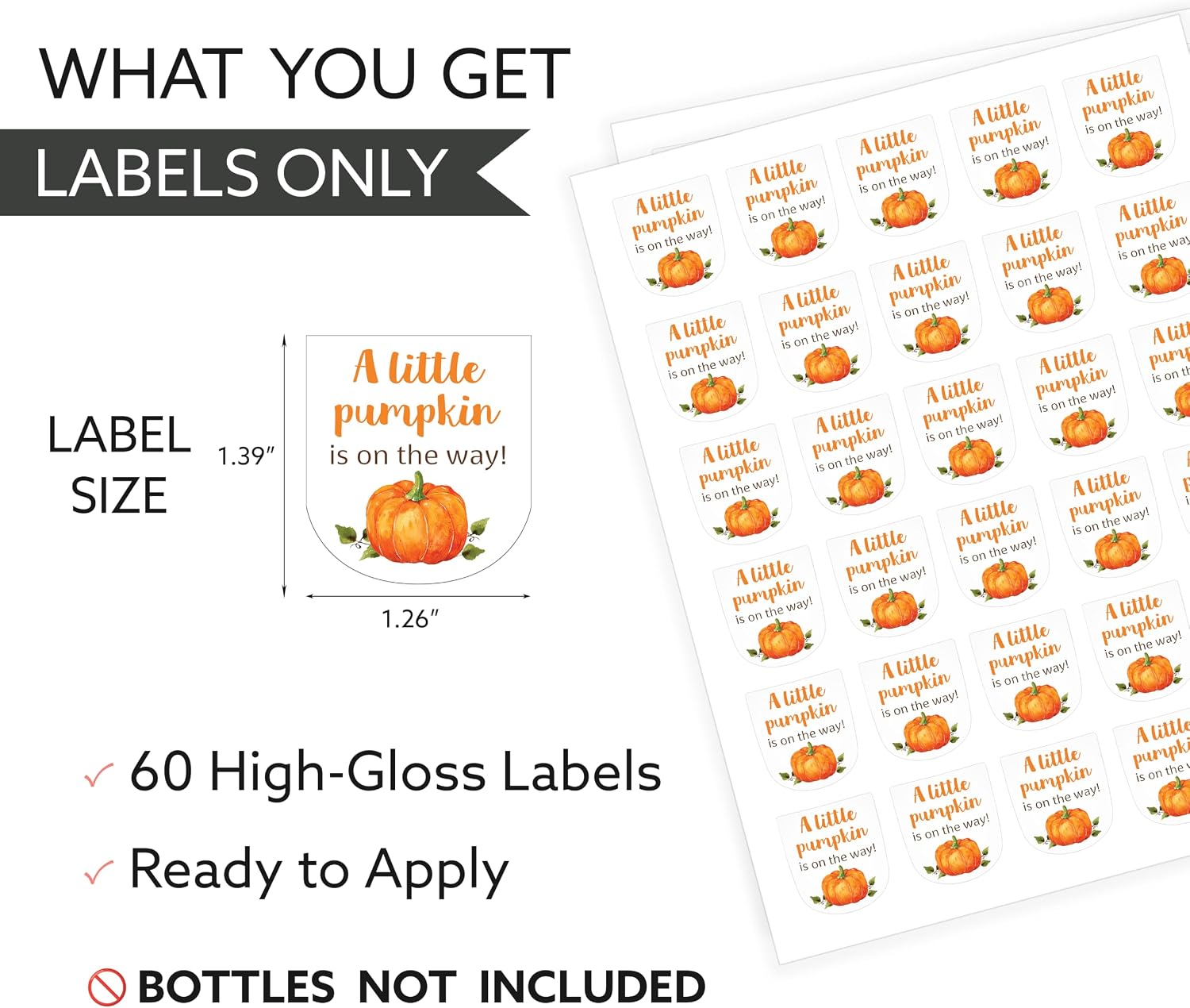 60 Pack 1 oz Mini Hand Sanitizer Labels Pumpkin Baby Shower – A Little Pumpkin is on the Way Favor Stickers, Waterproof High Gloss Fall Autumn Gender Neutral Baby Shower Favors S330-61