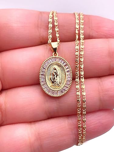 Vista 5 de LESLIE BOULES Guadalupe - Collar con colgante de diamantes de imitación para mujer, cadena chapada en oro de 18 quilates, joyería religiosa, Latón