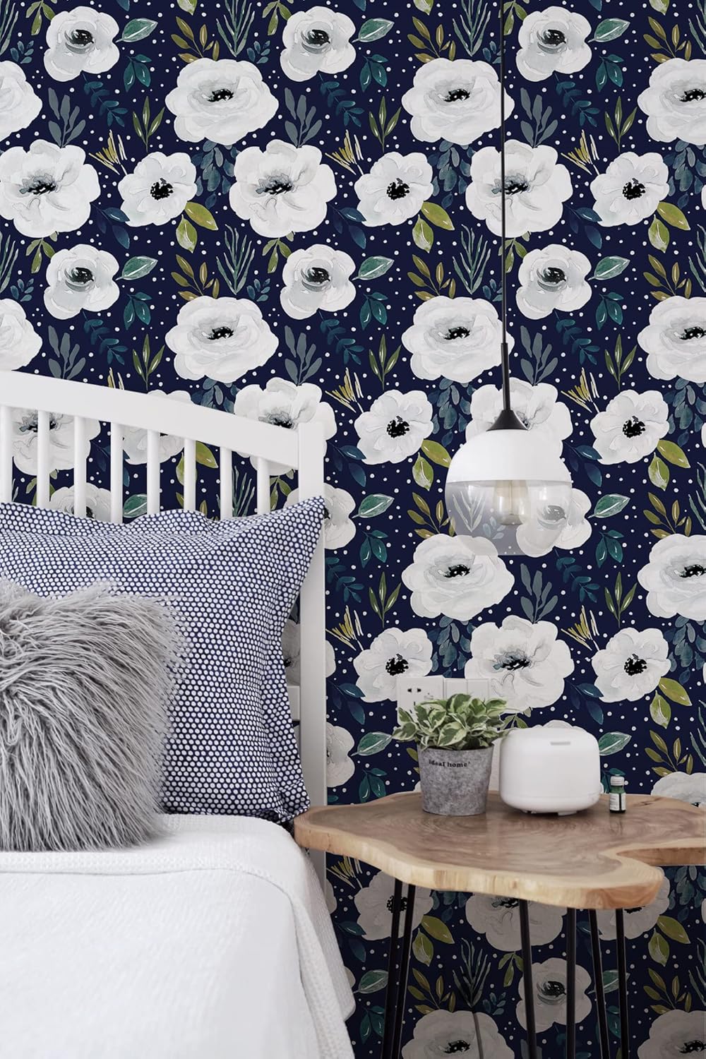 HAOKHOME Peel and Stick Floral Wallpaper Home Decor Removable Navy/White/Blue Vinyl Self Adhesive Mural 17.7in x 9.8ft