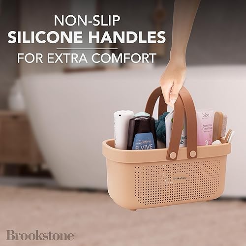 Miniatura 8 de Brookstone BKH1633, organizador de ducha portátil grande con asa de transporte de silicona suave, cesta organizadora de baño, bolsa de baño de