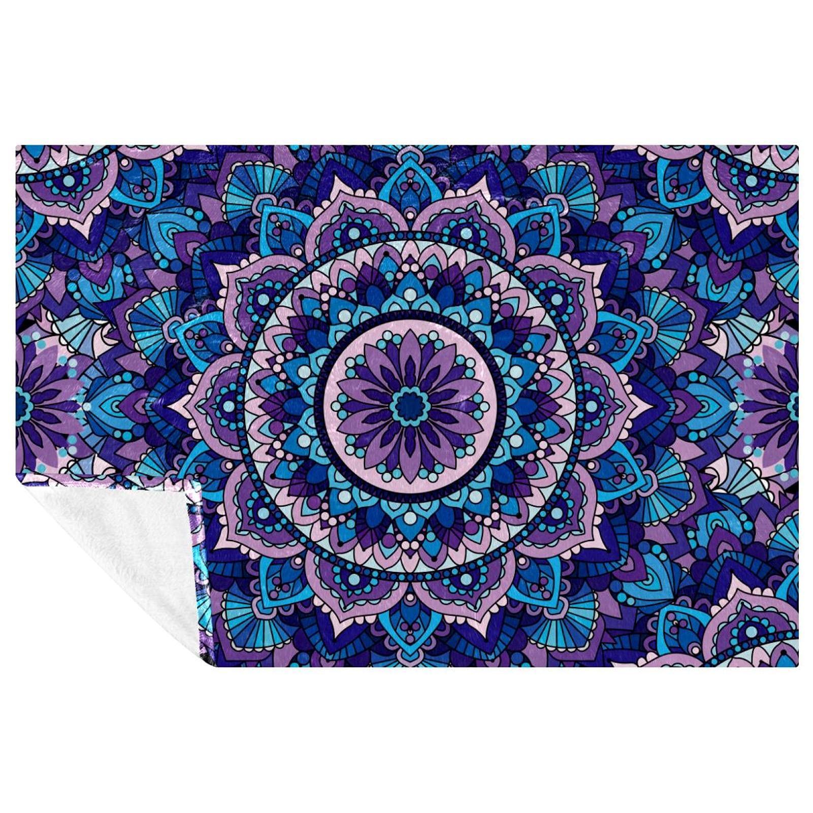 Plaid mandala violet doux pour pique-nique et camping nomade
