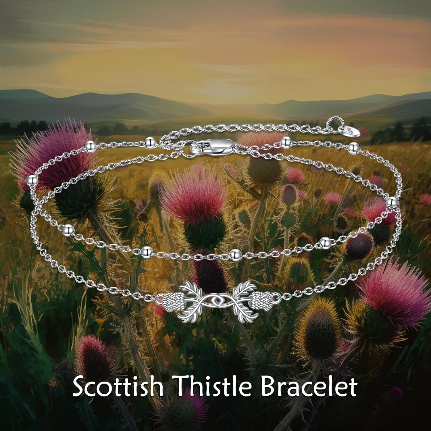 URONE Layered Bracelet 925 Sterling Silver Scottish Thistle/Lily of the Valley/Sunflower Bracelet Jewelry Gifts For Women