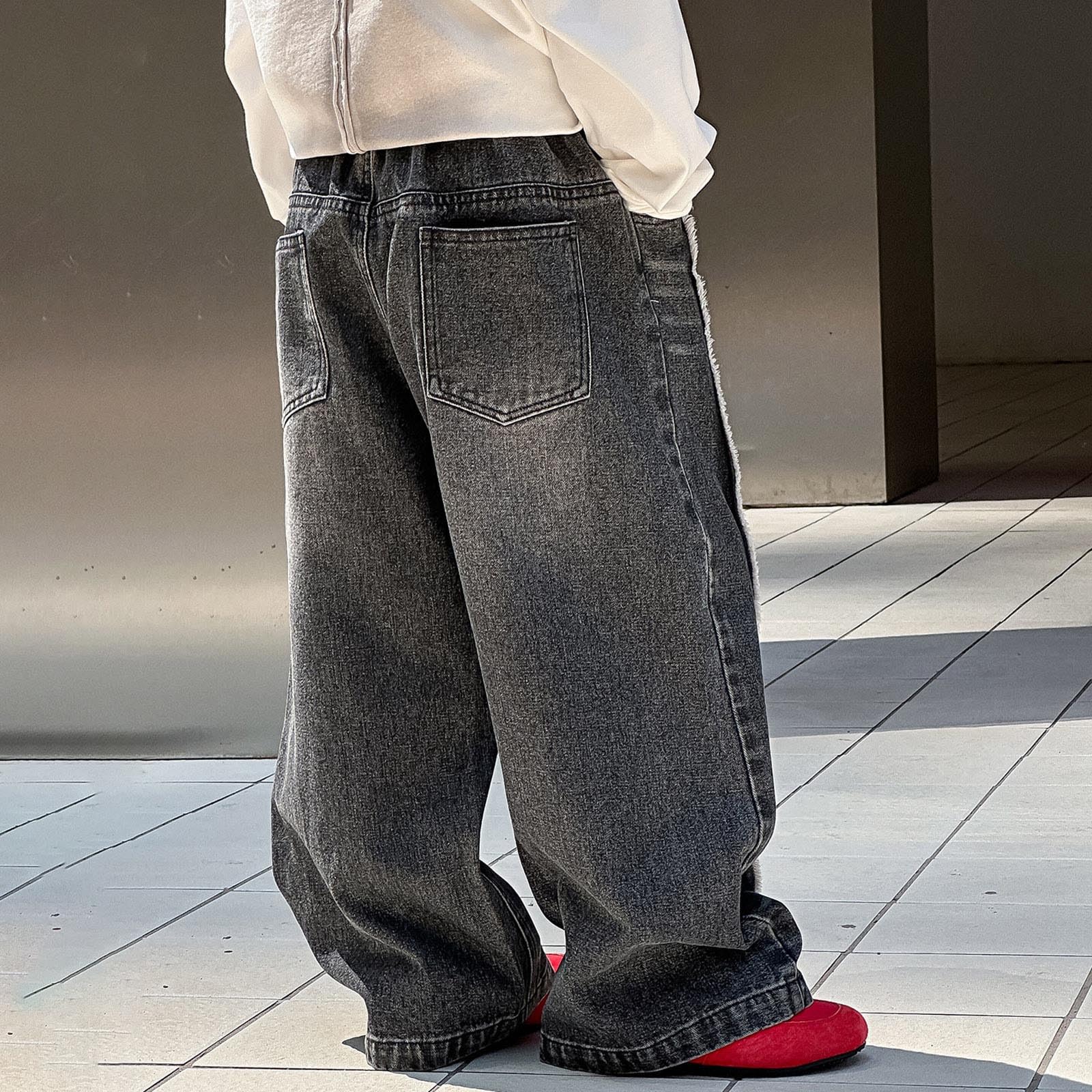 Genérico Pantalones Baggy Niño Pantalones Vaqueros de Invierno Cómodos y Elegantes para Niños con Cintura Elástica y Diseño Holgado
