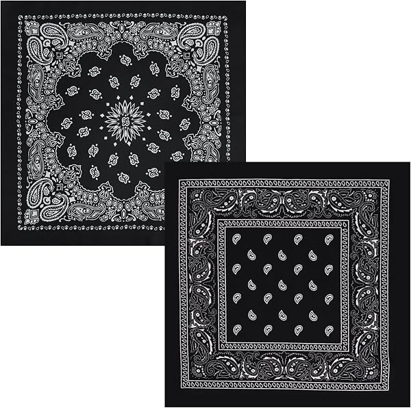Bandana 2 szt. w kolorze czarnym paisley, 25 x 56 cm, bawełniana, dla mężczyzn i kobiet, wszechstronna jako opaska na głowę, chustka lub maska na twarz