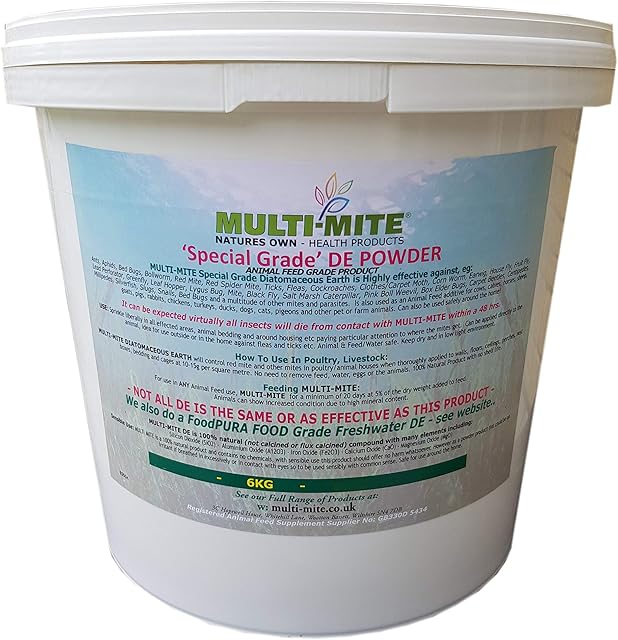 Multi-Mite® 6KG Bucket FEED Grade DE - DIATOMACEOUS EARTH - Mite Fleas and All Animal Lice Control Powder and FEED Supplement