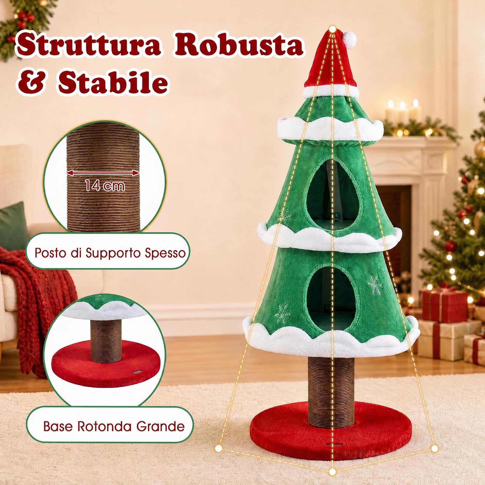 COSTWAY Albero Tiragraffi per Gatti con 2 Cucce, 49 x 49 x 130 cm