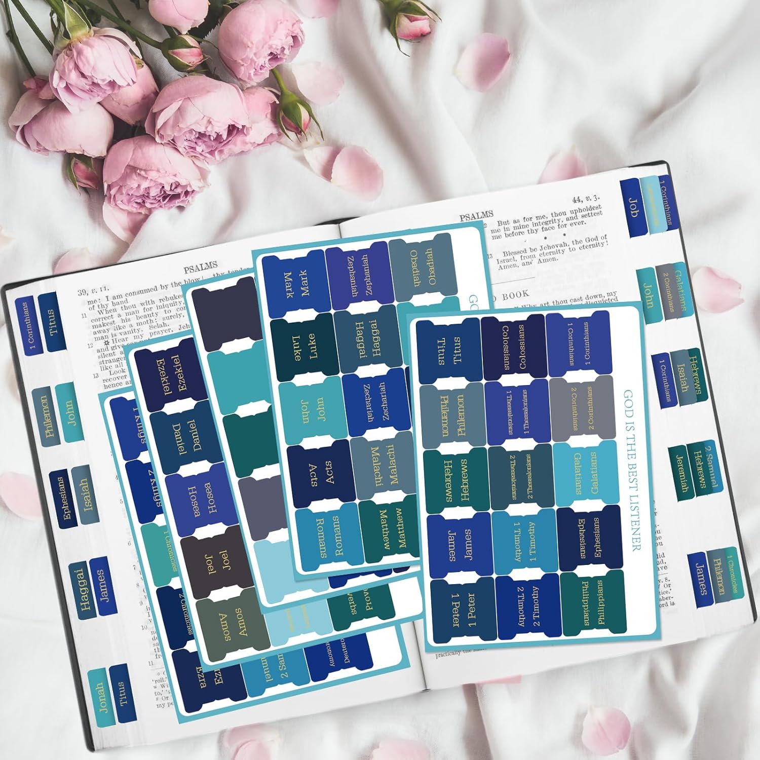Bible Tabs, 75 Tabs, Laminated Bible Index Tabs for Women and Men, Bible Book Tabs for Easy Navigation, Large Print Easy to Read(Gold Foil Blue) thumbnail