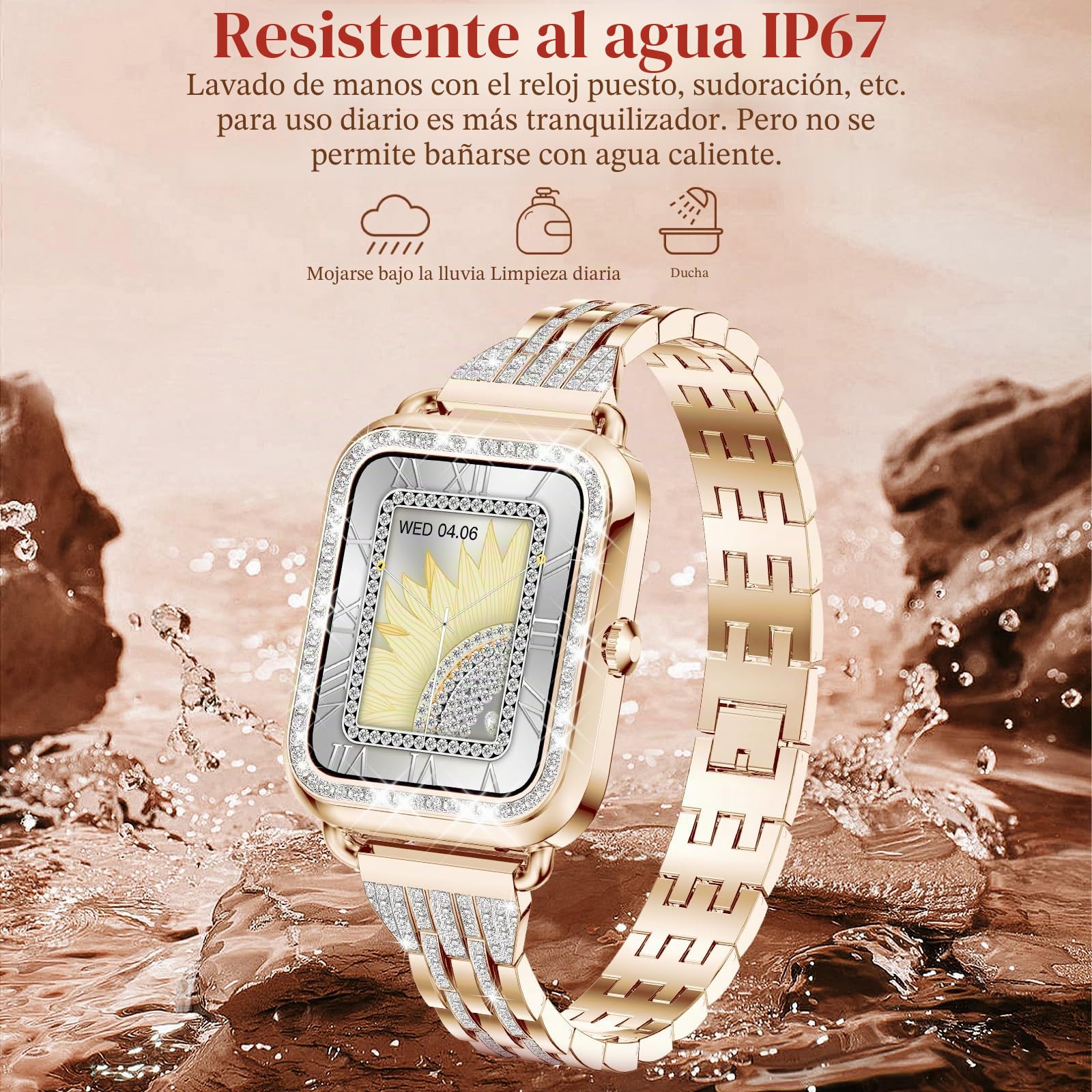 Smartwatch Mujer,Reciba y Conteste Llamadas vía Bluetooth, 1,29" Reloj Inteligente 120 Modos Deportivos,SpO2/Frecuencia Cardíaca/Sueño y Presión Arterial para Android/iOS,3 Correas