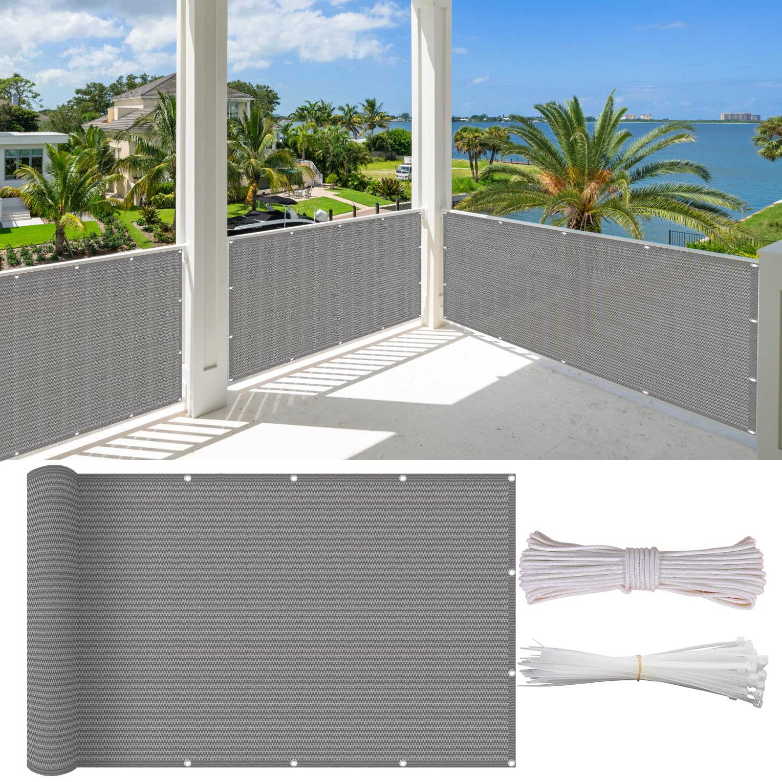 Brise vue balcon 80x550 cm en gris HDPE 220G M² pour extérieur