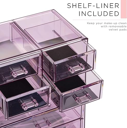 Miniatura 6 de Sorbus Contenedor y exhibidor de acrílico para guardar cosméticos, maquillajes y joyas. Diseño espaciado. Excelente para el baño, la cómoda, el