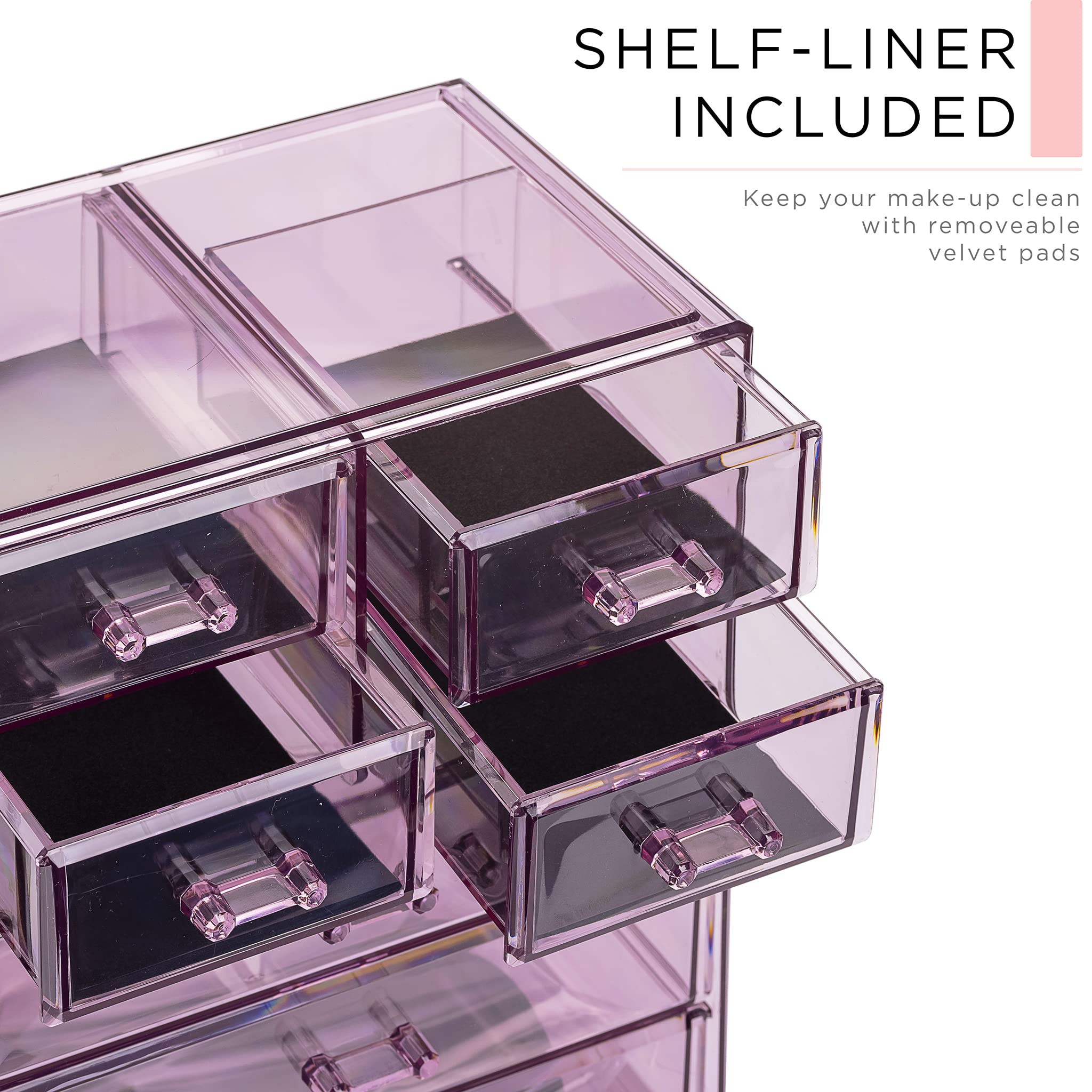 Sorbus Caja de almacenamiento de acrílico para cosméticos y joyas, diseño espacioso, ideal para cuarto de baño, tocador, tocador y encimera