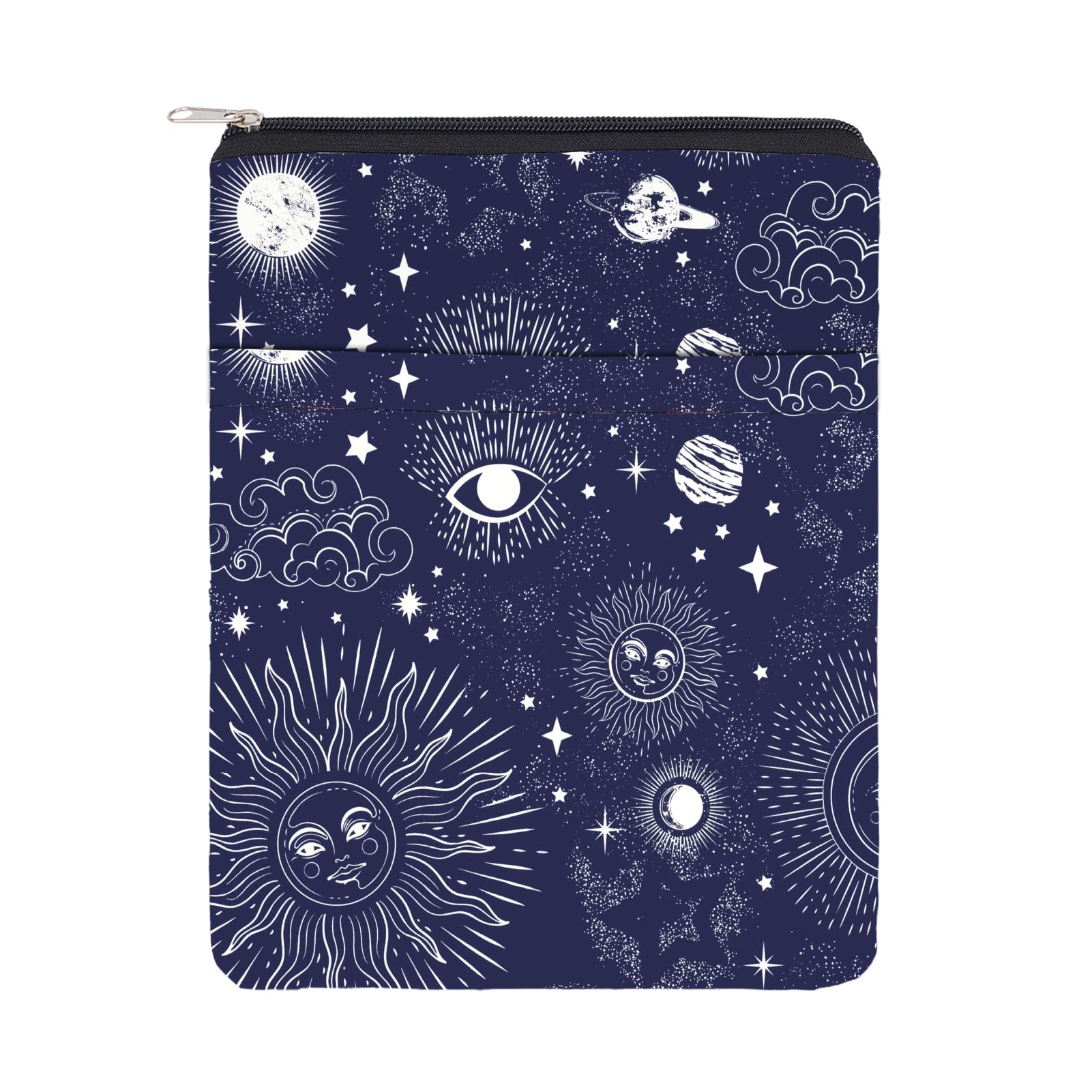 NICENEEDED Tarot Stars Book Cover, Book Protector with Zipper, Book Sleeve for Book Lovers Washable Fabric Book Pouch Waterproof Book Storage Bag for