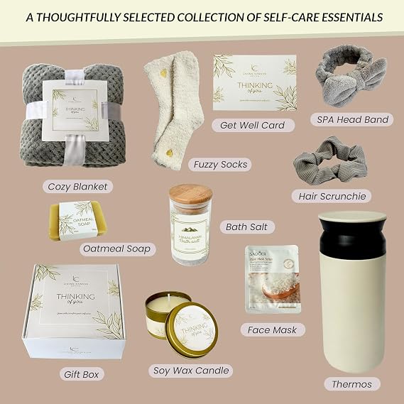 Self Care Gifts for Women 11 Piece, Womens Get Well Gifts for Mom Girlfriend Wife Daughter, Womens Spa Gifts Baskets With Bath Salts, Oatmeal Soap, Blanket, Encouraging Inspirational Gift Basket
