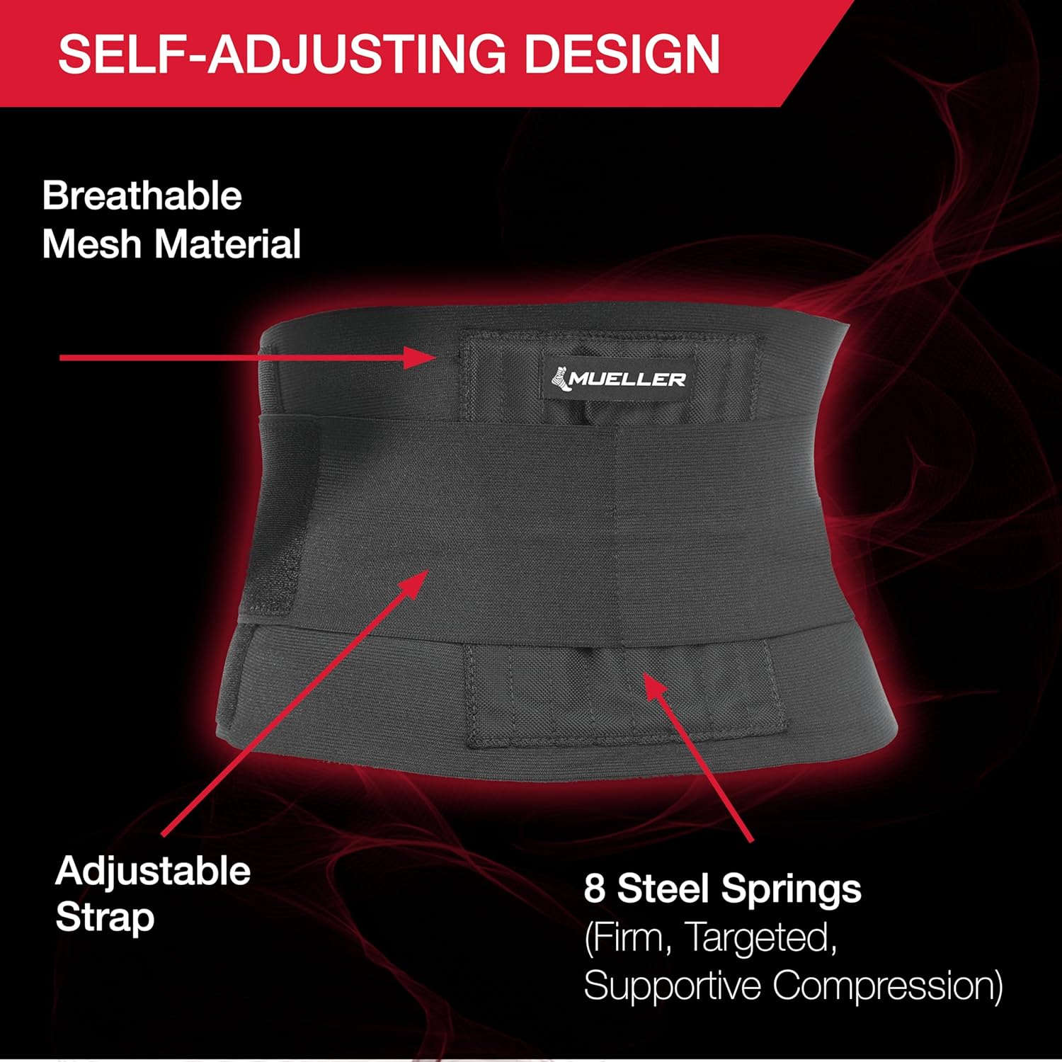 MUELLER Sports Medicine Adjustable Back Brace, Ideal for Upper and Lower Back Pain, Relief & Support for Men and Women, Strains, Sciatica, Scoliosis, Black - Image 5