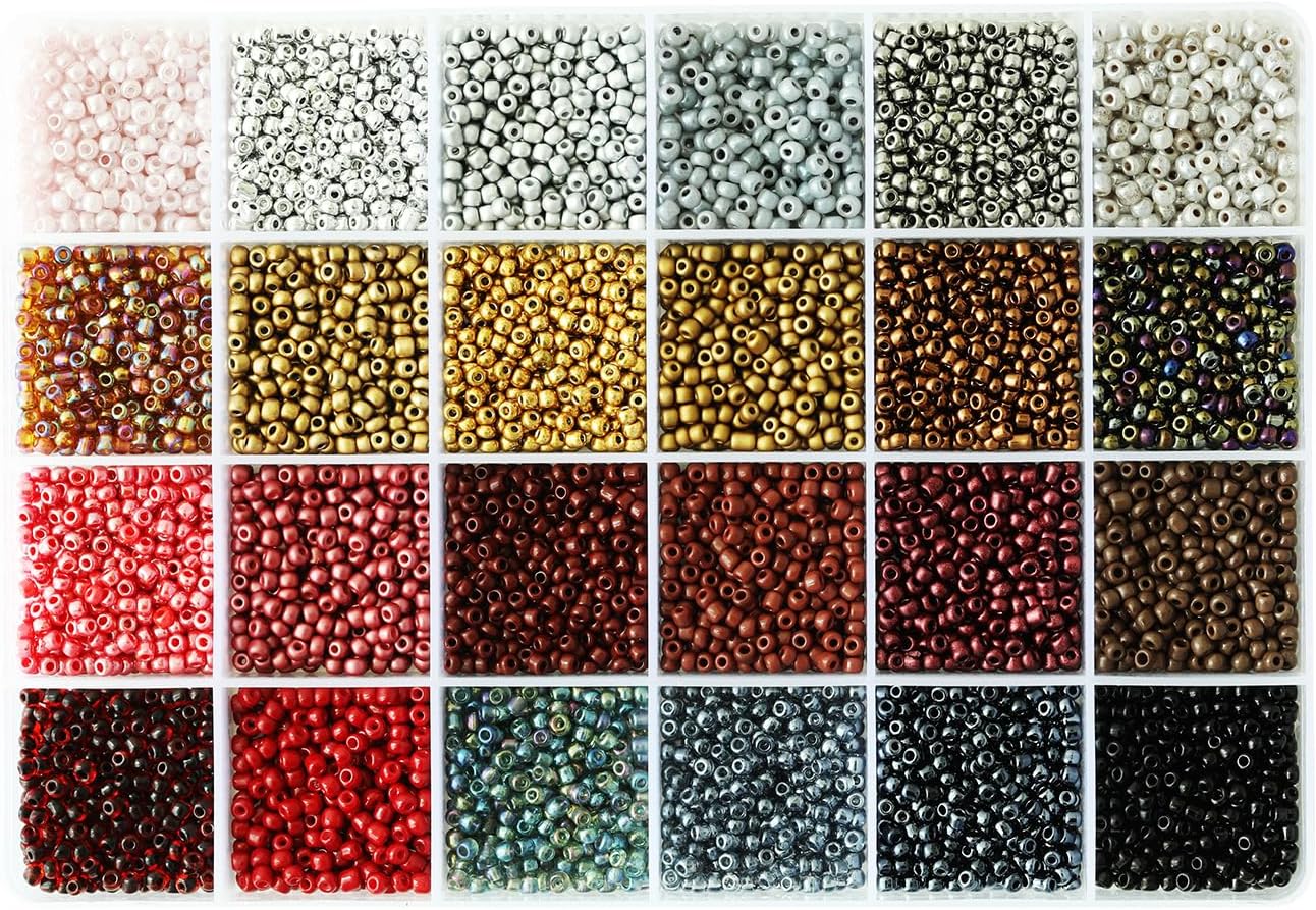 8/0 Glass Seed Beads About 7200pcs 24 Colors 3mm Loose Seed Beads Kit Bracelet Making with 24-Grid Plastic Storage Box for Jewelry Making