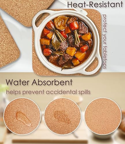 Miniatura 8 de 6 salvamanteles de corcho grueso de alta densidad para platos calientes y 4 salvamanteles rectangulares de corcho grueso de alta densidad para