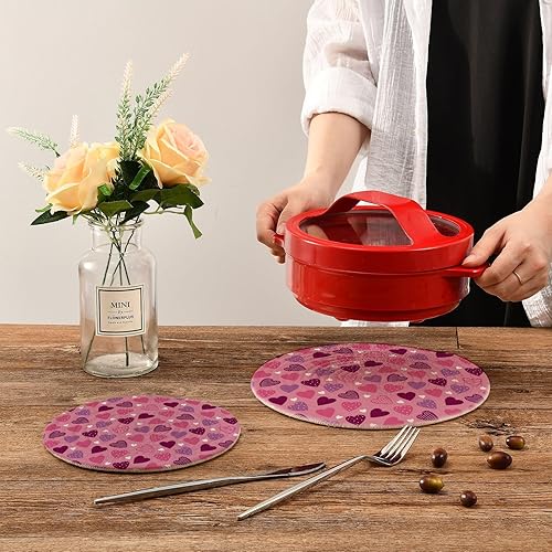 Miniatura 7 de Trivet Mat Round 2PCS Colorful Heart Shapes Pink Woven Potholders Kitchen Table Countertop Protector Valentine's Day Hot Mats Pads Pots Farmhouse