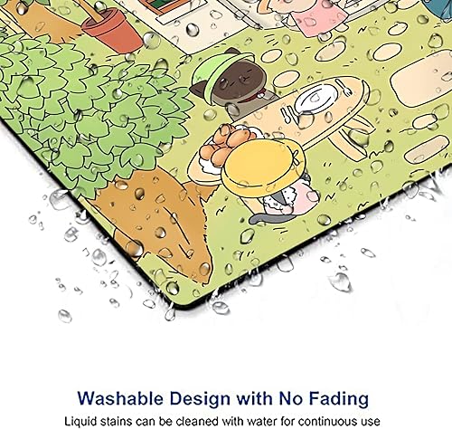 Miniatura 6 de Alfombrilla de mouse kawaii con diseño de gato animé beige y verde claro, alfombrilla cuadrada impermeable para mouse para computadora de