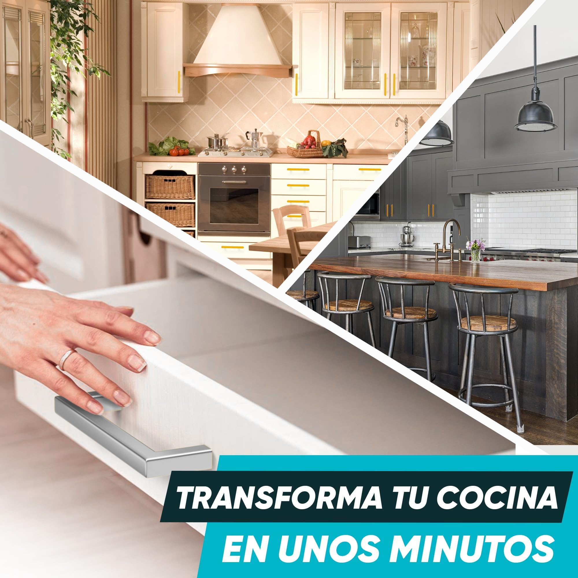Tiradores Cocina Plateados 160MM (10 Unidades) - Tiradores Armarios Cuadrados - Manillas Rectangulares para puertas de armarios y muebles de cocina.