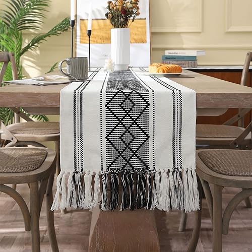 Miniatura 7 de LUFEIJIASHI Caminos de mesa tejidos estilo granja, caminos de mesa bohemios de 90 pulgadas de largo con borlas, elegantes caminos de mesa lavables